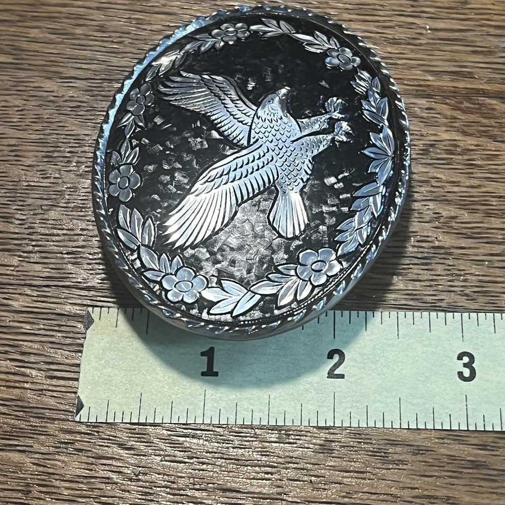 Vintage Eagle Belt Buckle Black Silver Oval Made in USA W Stamp Western EUC